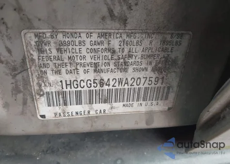 1998 Honda Accord Lx from USA, damaged, VIN 1HGCG5642WA207591